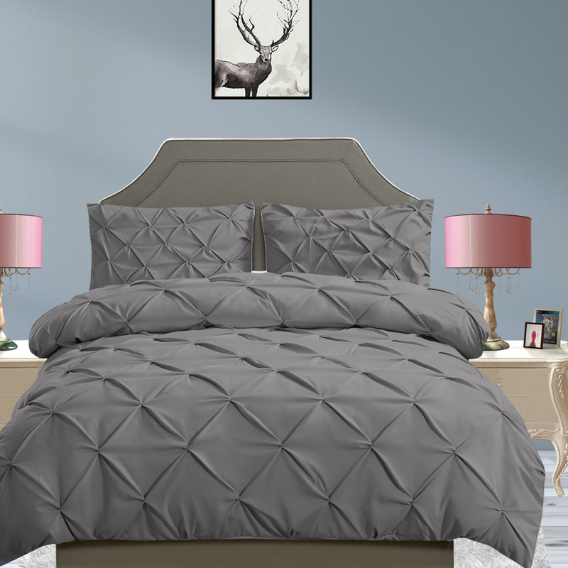 DreamZ Diamond Pintuck Duvet Cover Pillow Case Set in Full Size in Charcoal