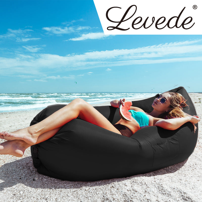 Inflatable Swimming Pool Air Sofa Lounge Sleeping Bag Bed Beach Couch Black