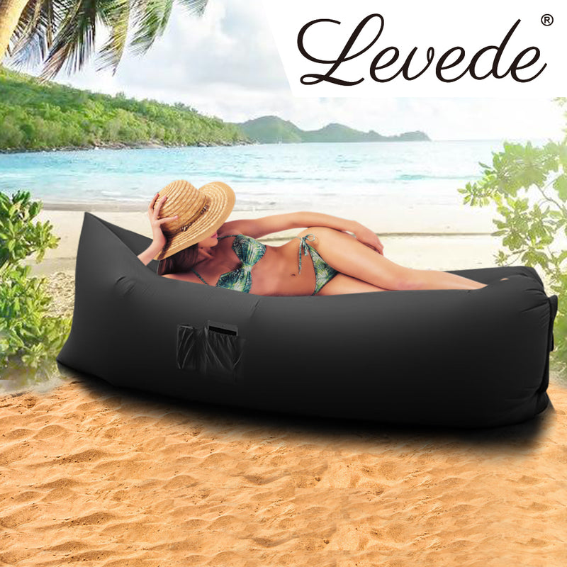 Inflatable Swimming Pool Air Sofa Lounge Sleeping Bag Bed Beach Couch Black