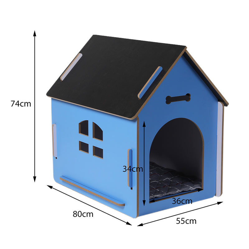 Wooden Dog House Pet Kennel Timber Indoor Cabin Extra Large Blue XL