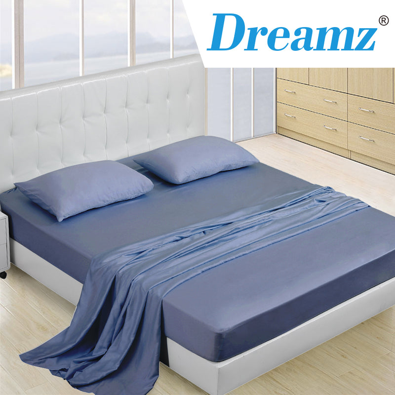 DreamZ 4 Pcs Natural Bamboo Cotton Bed Sheet Set Size Double Bluish Grey