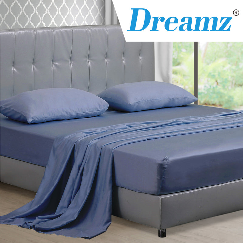 DreamZ 4 Pcs Natural Bamboo Cotton Bed Sheet Set Size Double Bluish Grey
