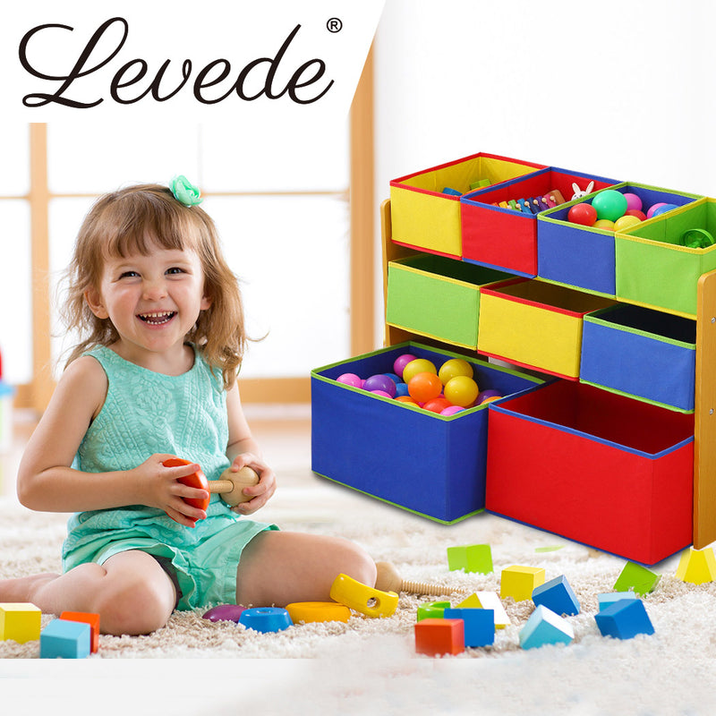 Levede Kids Toy Box 9 Bins Storage Rack Organiser Cabinet Wooden Bookcase 3 Tier