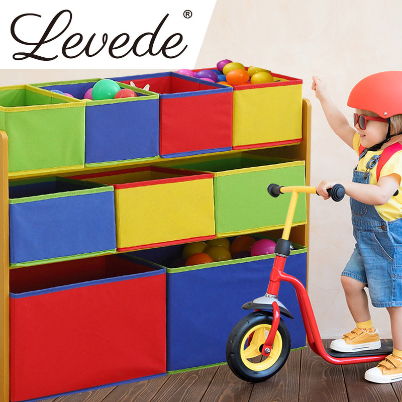 Levede Kids Toy Box 9 Bins Storage Rack Organiser Cabinet Wooden Bookcase 3 Tier