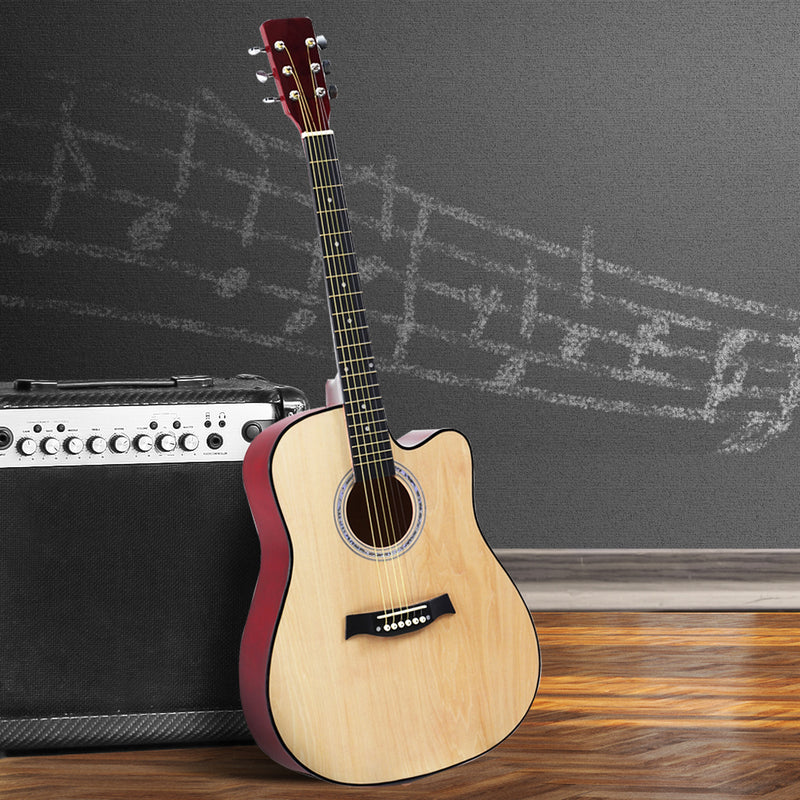 BoPeep 41 Inch Wooden Folk Acoustic Guitar Classical Cutaway Steel String w/ Bag