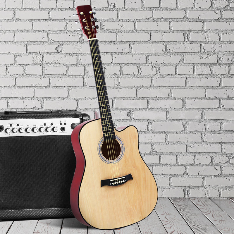 BoPeep 41 Inch Wooden Folk Acoustic Guitar Classical Cutaway Steel String w/ Bag