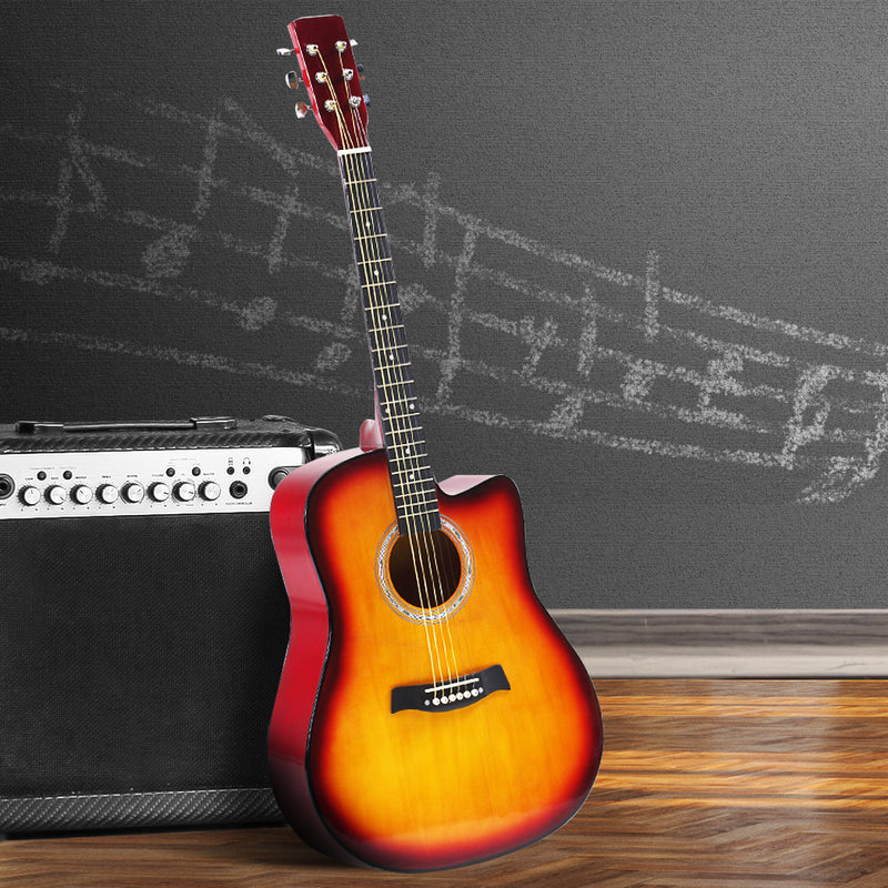 BoPeep 41 Inch Wooden Folk Acoustic Guitar Classical Cutaway Steel String w/ Bag
