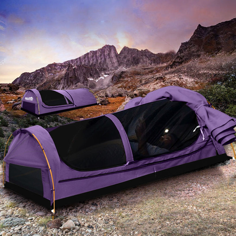 Mountview Double Swag Camping Swags Canvas Dome Tent Hiking Mattress Purple