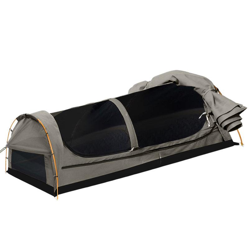 Mountview King Single Swag Camping Swags Canvas Dome Tent Hiking Mattress Grey