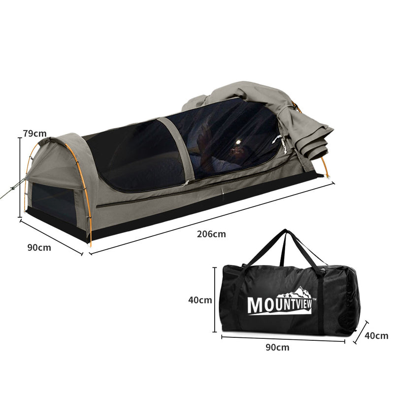 Mountview King Single Swag Camping Swags Canvas Dome Tent Hiking Mattress Grey