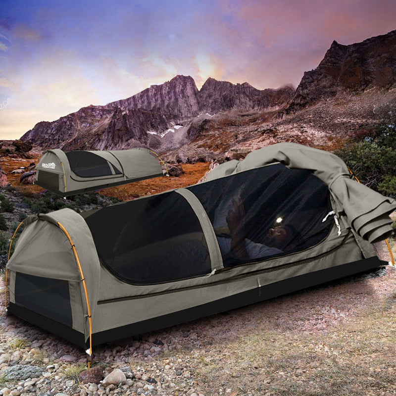 Mountview King Single Swag Camping Swags Canvas Dome Tent Hiking Mattress Grey