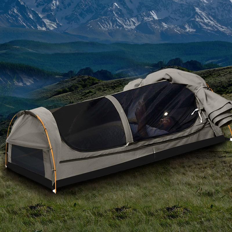 Mountview King Single Swag Camping Swags Canvas Dome Tent Hiking Mattress Grey