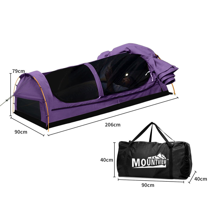 Mountview King Single Swag Camping Swags Canvas Dome Tent Hiking Mattress Purple