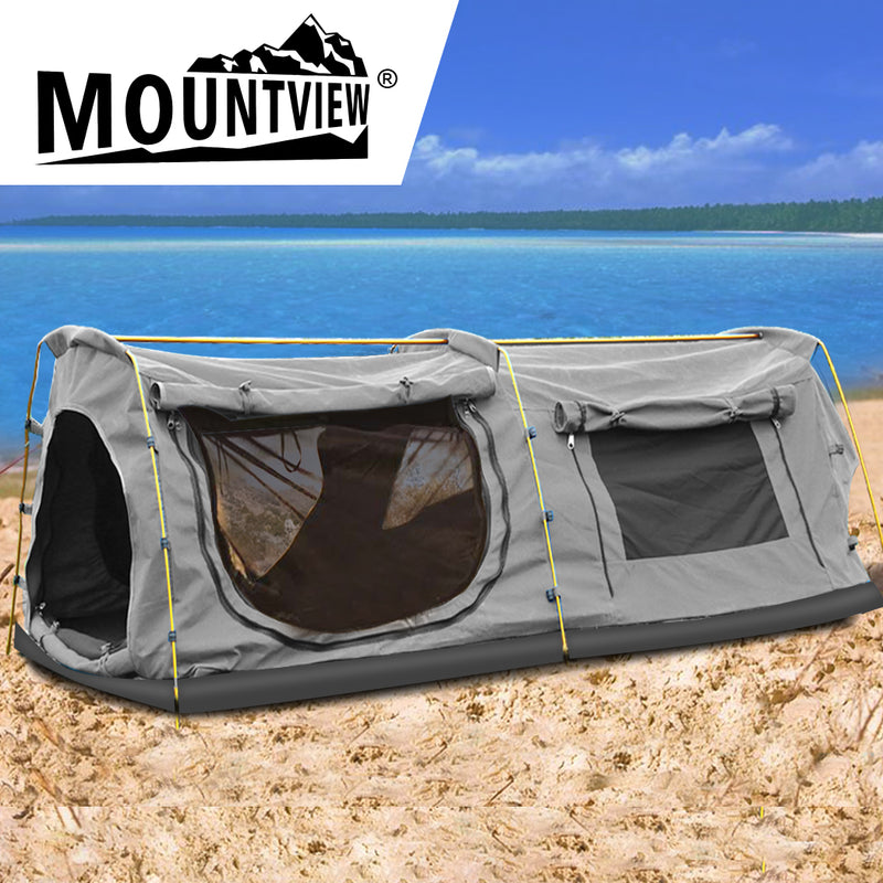 Mountview Double King Swag Camping Swags Canvas Dome Tent Hiking Mattress Grey