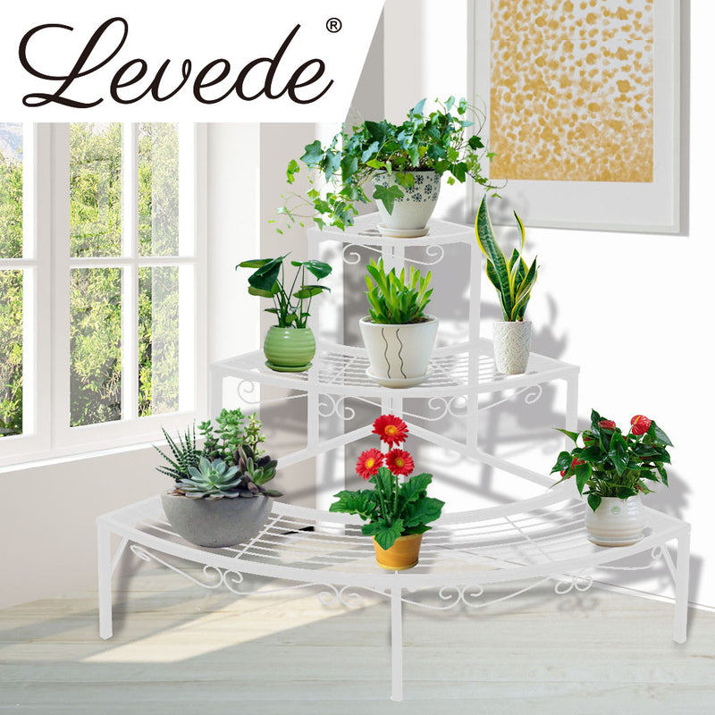 Levede Outdoor Indoor Pot Plant Stand Garden Metal 3 Tier Planter Corner Shelf