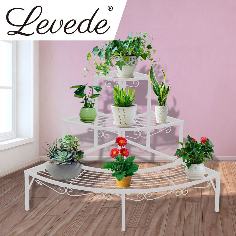 Levede Outdoor Indoor Pot Plant Stand Garden Metal 3 Tier Planter Corner Shelf