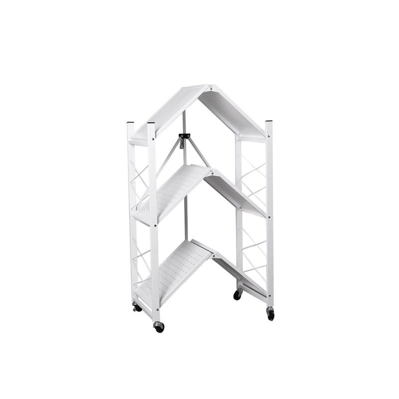 Foldable Storage Shelf Display Rack Bookshelf Bookcase Wheel Collapsible Cart
