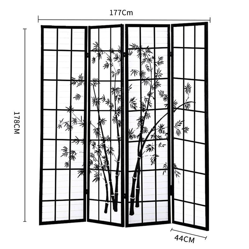 Levede 4 Panel Room Divider Screen Door Stand Privacy Fringe Wood Fold Bamboo