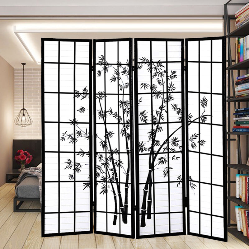 Levede 4 Panel Room Divider Screen Door Stand Privacy Fringe Wood Fold Bamboo