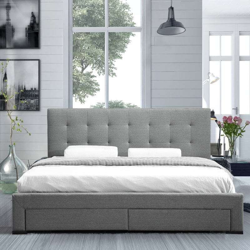 Levede Bed Frame Double King Fabric With Drawers Storage Wooden Mattress Grey