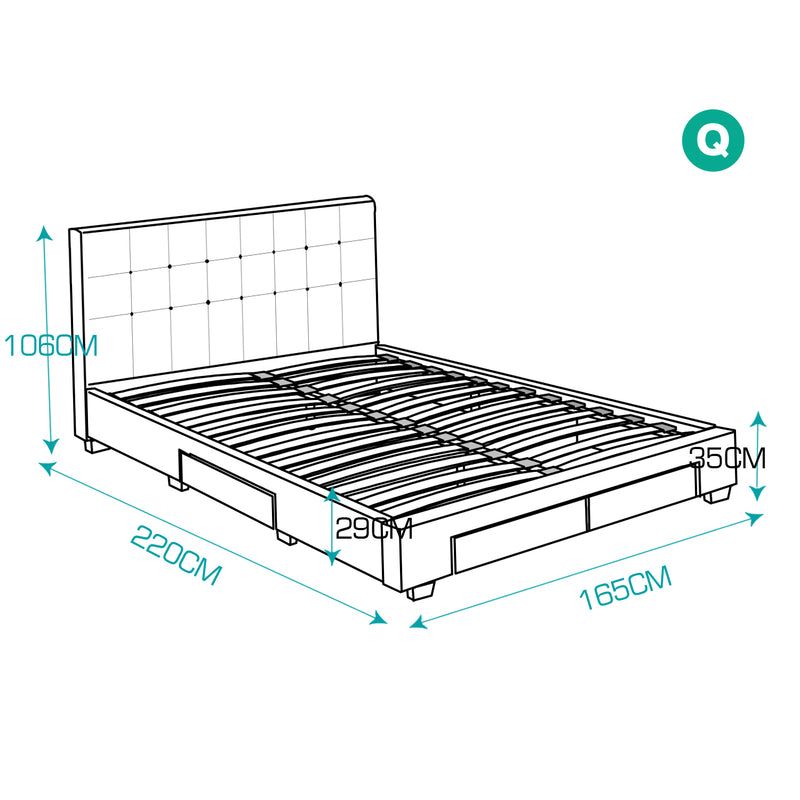 Levede Bed Frame Double King Fabric With Drawers Storage Wooden Mattress Grey