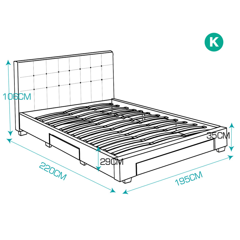 Levede Bed Frame Double King Fabric With Drawers Storage Wooden Mattress Grey