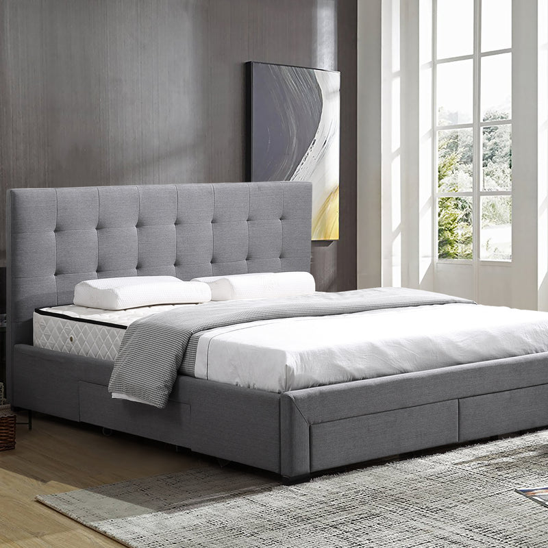 Levede Bed Frame Double King Fabric With Drawers Storage Wooden Mattress Grey