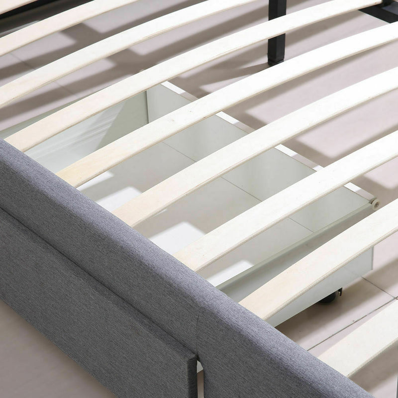 Levede Bed Frame Double King Fabric With Drawers Storage Wooden Mattress Grey