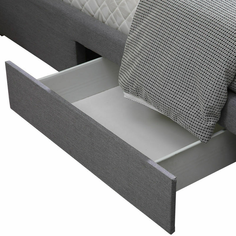Levede Bed Frame Double King Fabric With Drawers Storage Wooden Mattress Grey