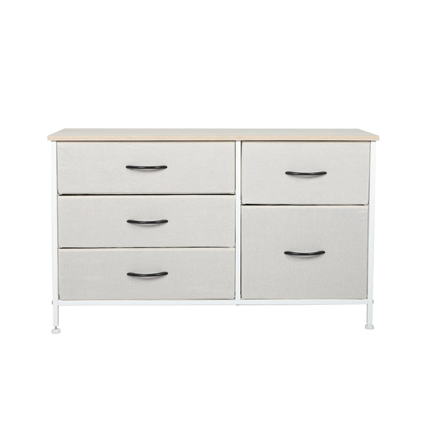 Levede Storage Cabinet Tower Chest of Drawers Dresser Tallboy 5 Drawer Beige