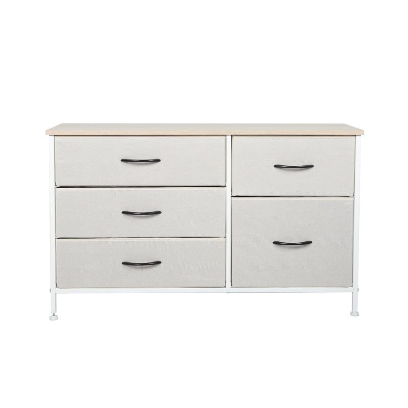 Levede Storage Cabinet Tower Chest of Drawers Dresser Tallboy 5 Drawer Beige
