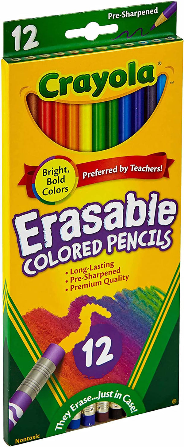 YPLUS Erasable Colored Pencils with Erasers 12pcs