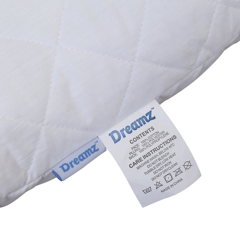 DreamZ Pillow Case Protector Pillowcase 100% Cotton Quilted Soft Cover Cases x2