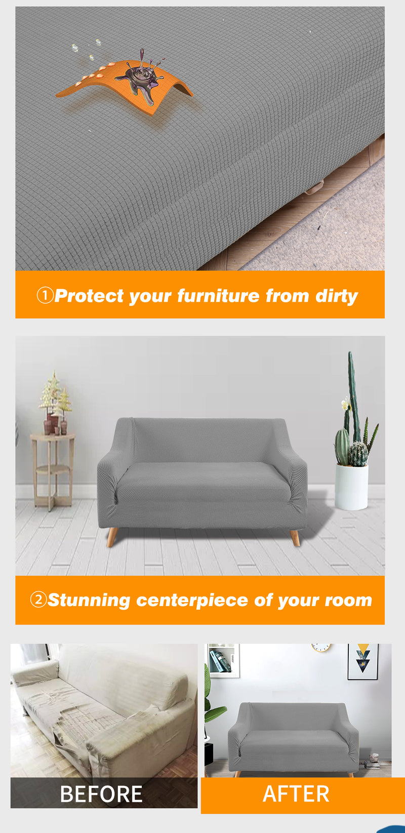 DreamZ Couch Stretch Sofa Lounge Cover Protector Slipcover 2 Seater Grey