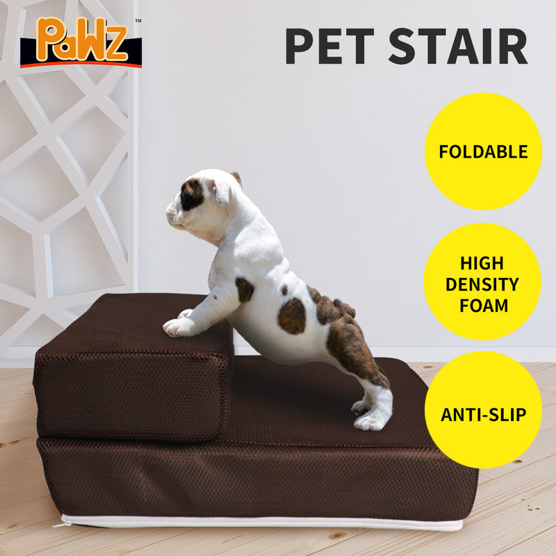 PaWz Pet Stairs Steps Ramp Portable Foldable Climbing Staircase Soft  Dog Brown