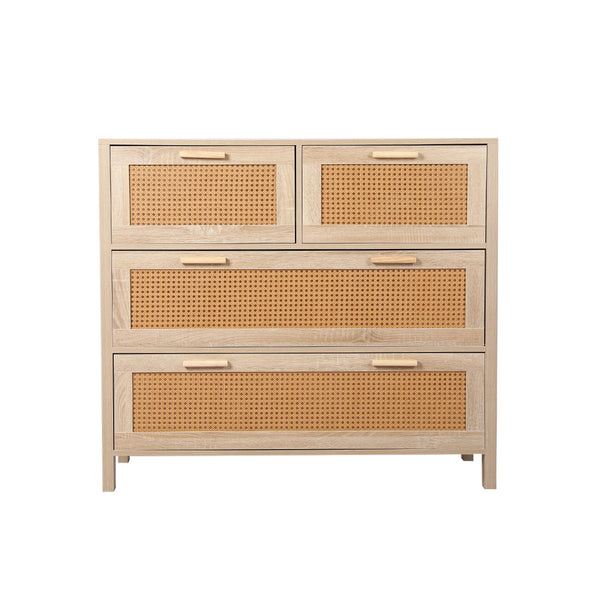 Levede Storage Cabinet Rattan Dresser Chest of Drawers Tallboy Wooden 4 Drawers