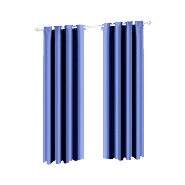 2x Blockout Curtain 3 Layers Eyelet Fabric Room Darkening 140x213cm Navy blue