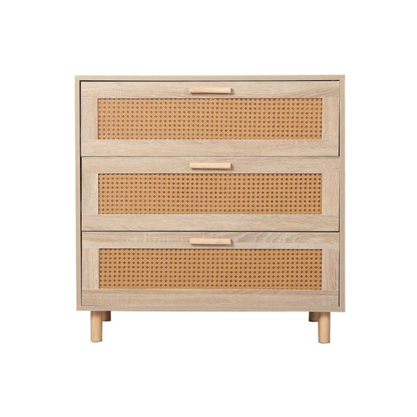 Levede Storage Cabinet Rattan Dresser Chest of Drawers Tallboy Wooden 3 Drawers
