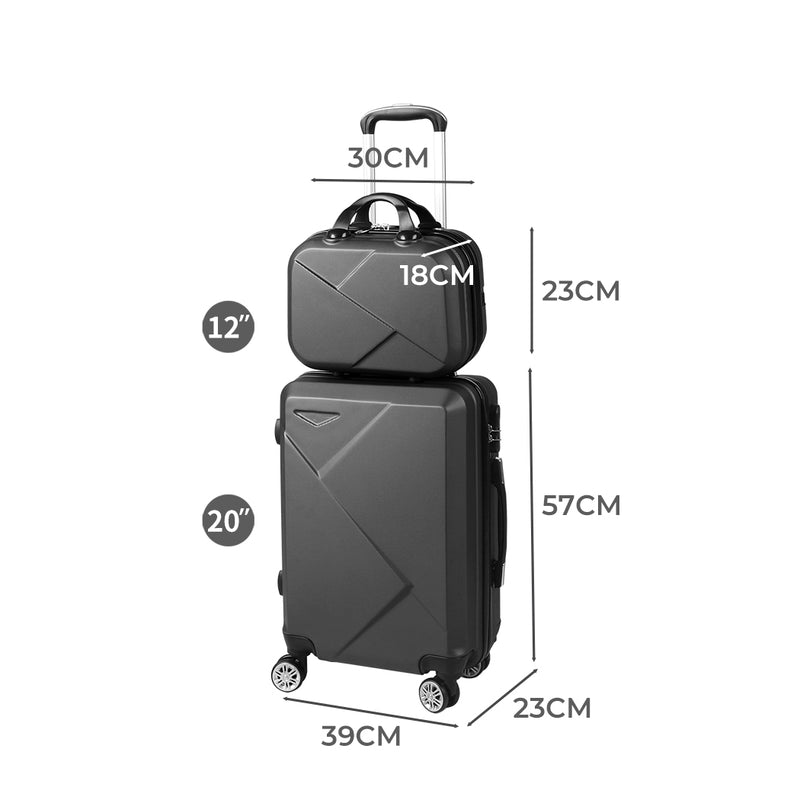 Slimbridge 2pcs 20" Travel Luggage Set Baggage Carry On Suitcase Bag Dark Grey