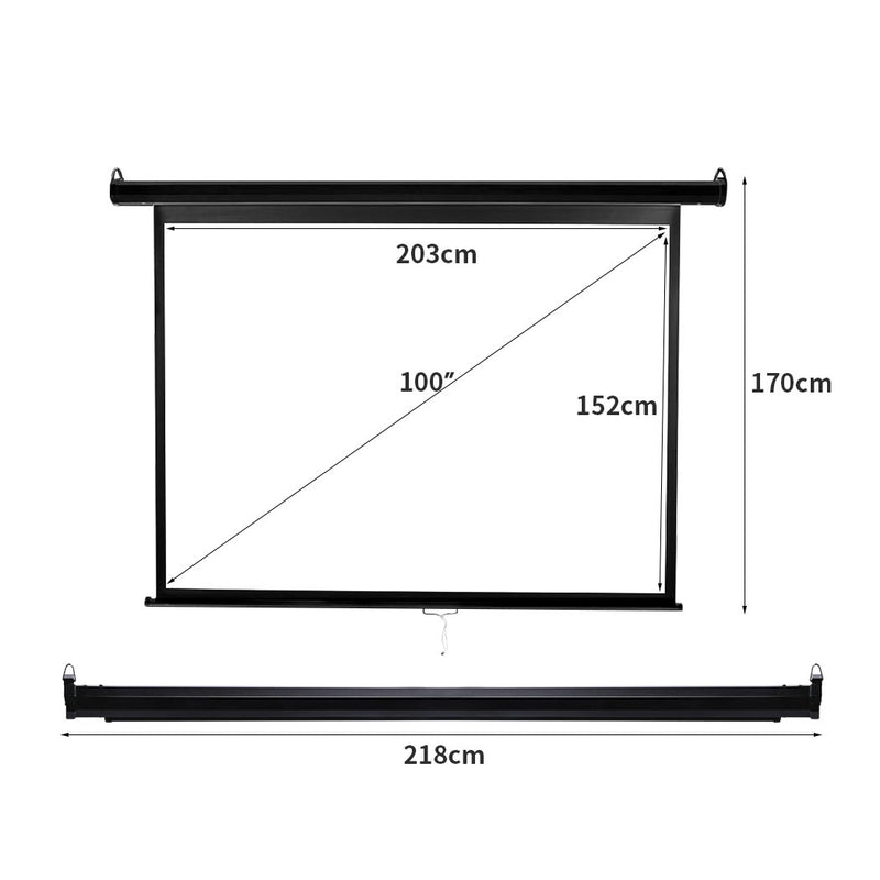 100" Projector Screen Manual Projection 3D Home Cinema Retractable 4:3 Screens