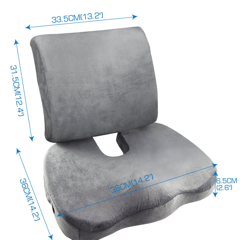 Seat Cushion Memory Foam Lumbar Back Support Orthoped Office Pain Relief Grey
