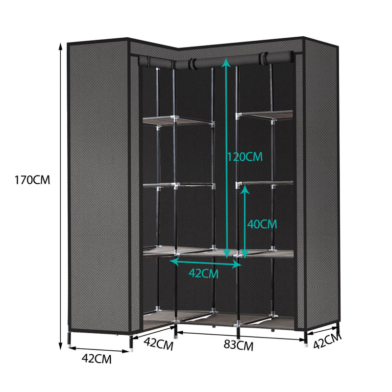 Levede Portable Corner Clothes Closet Wardrobe Storage Organiser Rack Unit Shelf