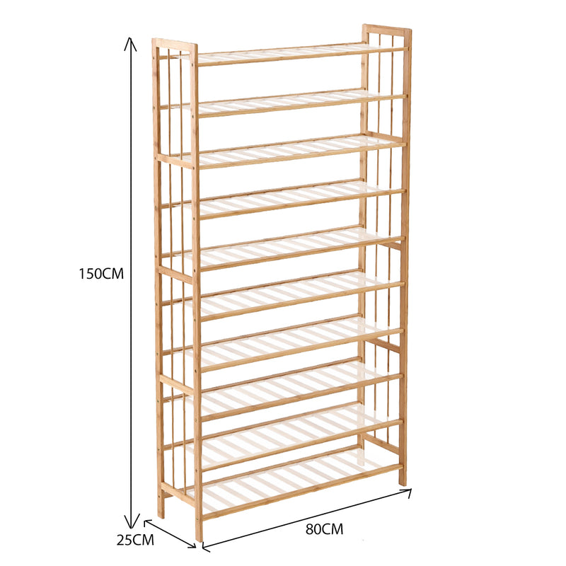 Levede 10 Tiers 80cm Wide Bamboo Shoe Rack Storage Wooden Organizer Shelf Stand