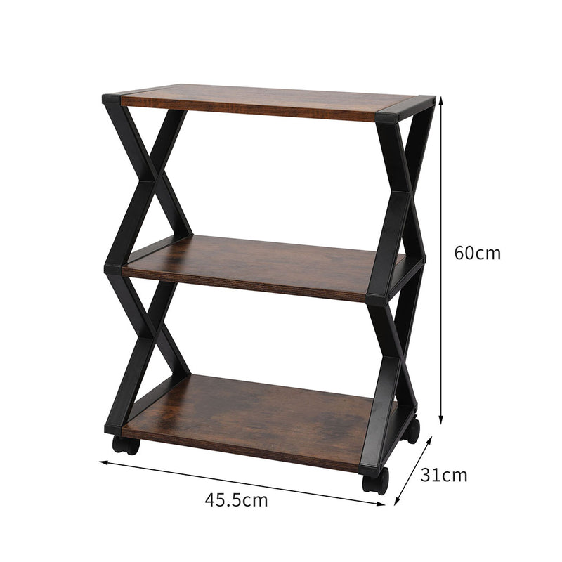 Levede Mobile Printer Stand 3 Tiers Wooden Metal Desk Organizer Storage Shelf