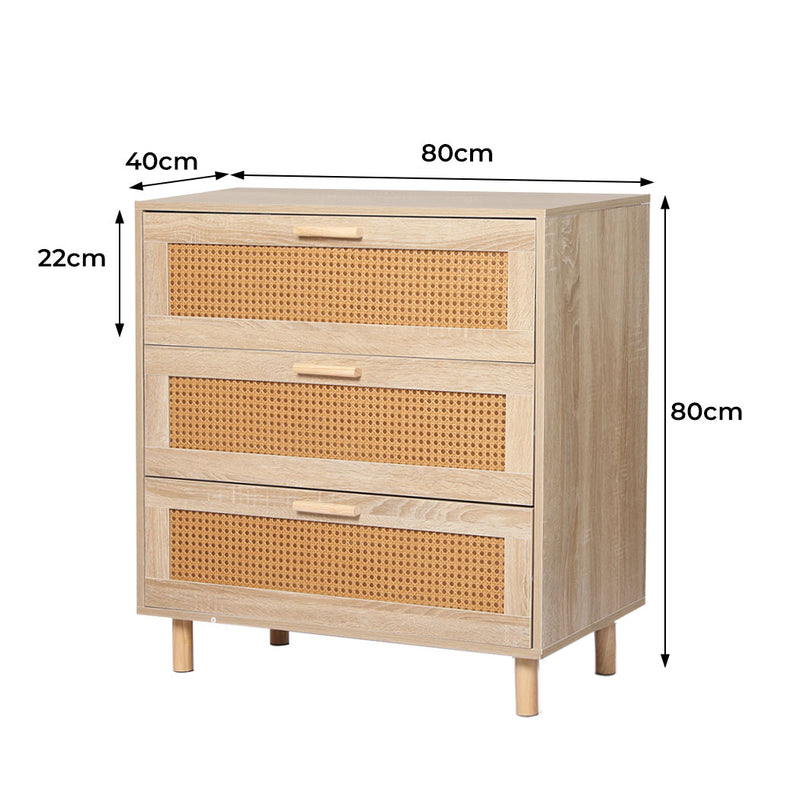 Levede Storage Cabinet Rattan Dresser Chest of Drawers Tallboy Wooden 3 Drawers