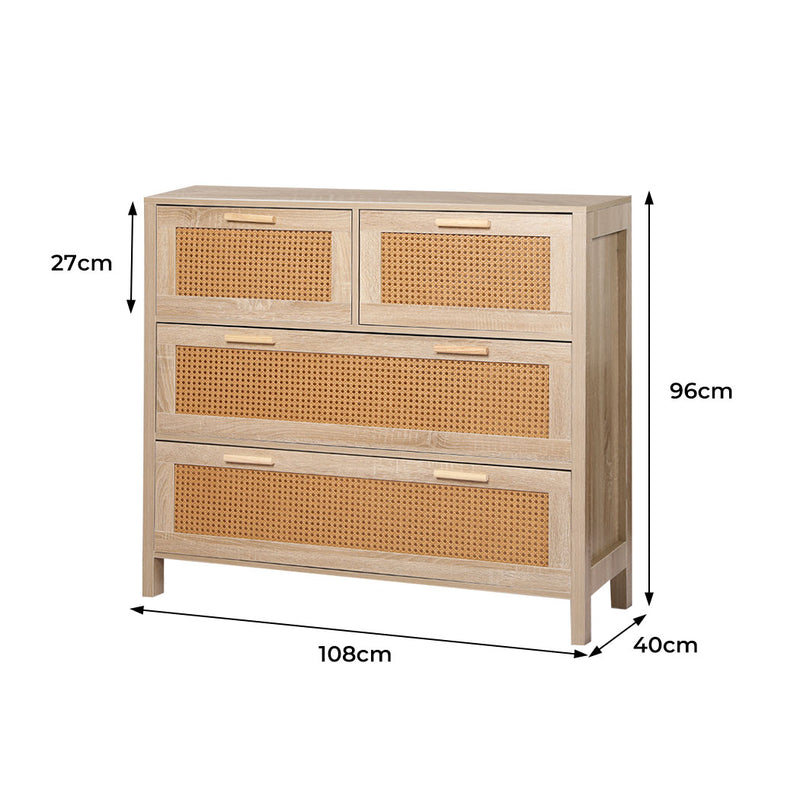 Levede Storage Cabinet Rattan Dresser Chest of Drawers Tallboy Wooden 4 Drawers