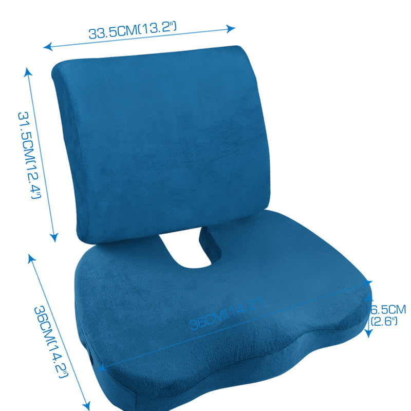 Seat Cushion Memory Foam Lumbar Back Support Orthoped Office Pain Relief Blue