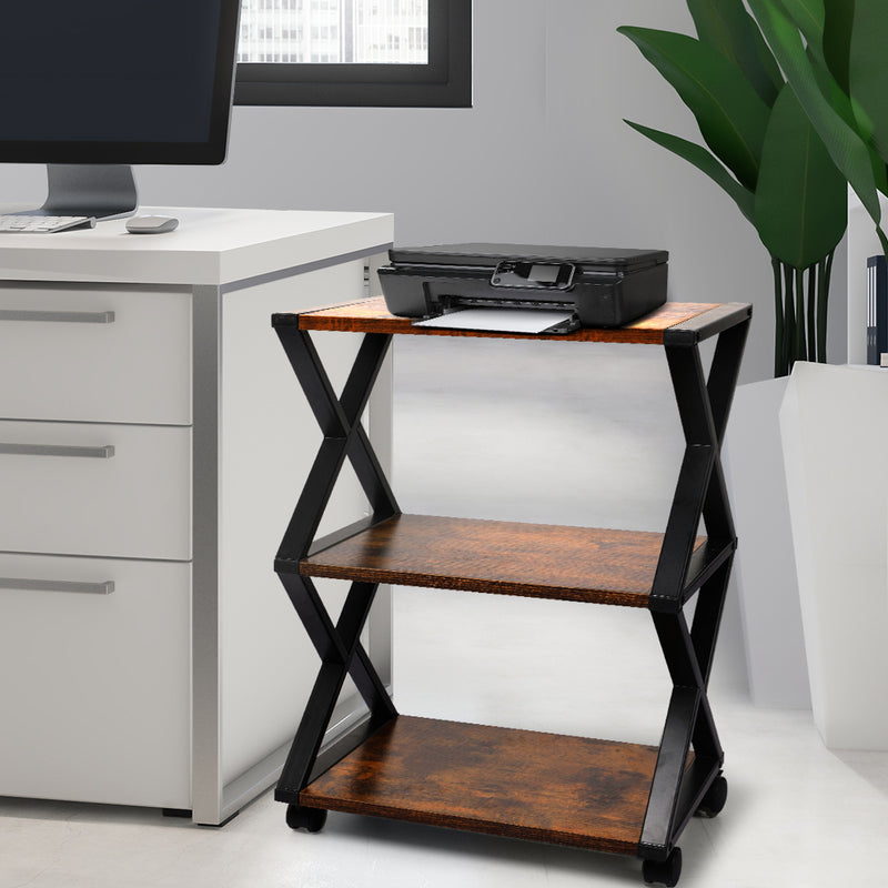 Levede Mobile Printer Stand 3 Tiers Wooden Metal Desk Organizer Storage Shelf