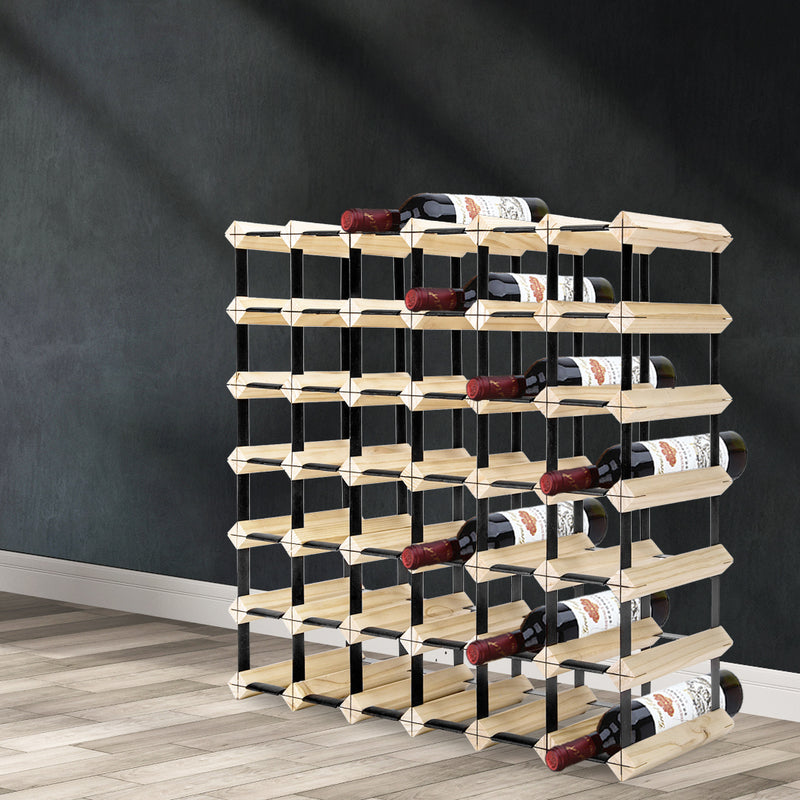 Levede Timber Wine Storage Rack  Wooden Cellar Organiser 42 Bottle Display Stand