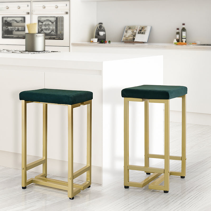 Levede Upholstered Bar Stools Backless Velvet Metal Kitchen Counter Chairs x2
